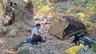 Unser Zeltplatz im Platanenwald bei Therma